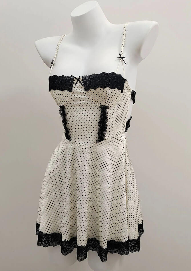 front side White and black polka dot babydoll lingerie front side White and black polka dot babydoll lingerie